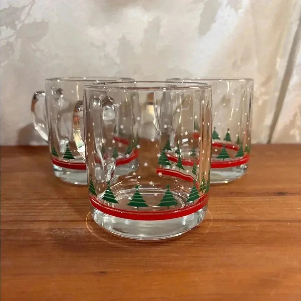 Vintage || Libbey || Clear || Glass || Christmas Mugs || Set of (3